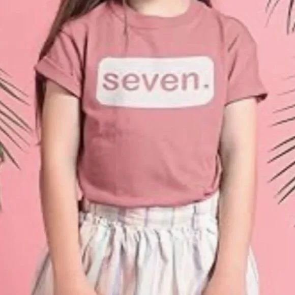 Birthday seventh Seven 7th birthday girls shirt small pink peach tee tshirt top - Picture 6 of 9